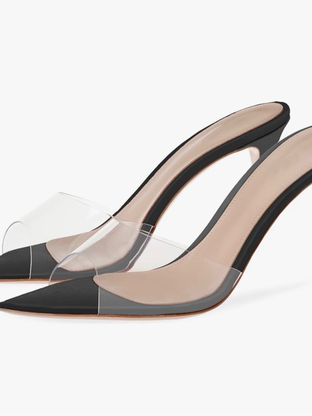 Sleek Black Pointed Toe Mules with Clear Strap
